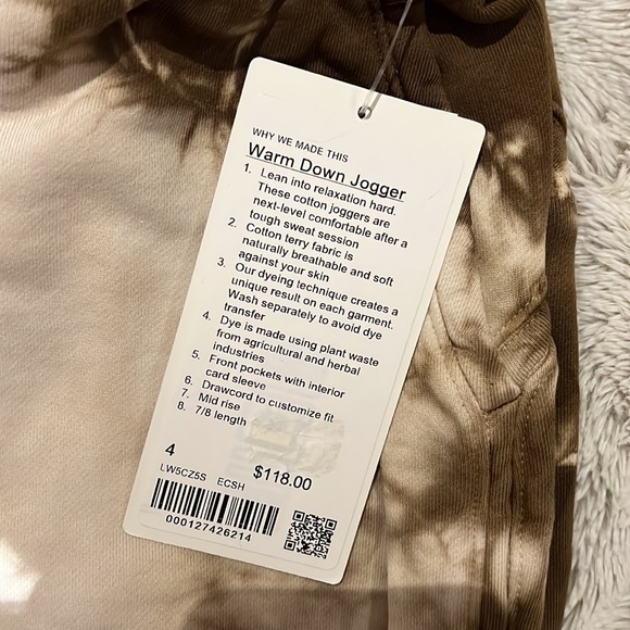 BRAND NEW WITH TAGS Lululemon Warm Down Jogger Earth Dye Clay - Picture 8 of 8